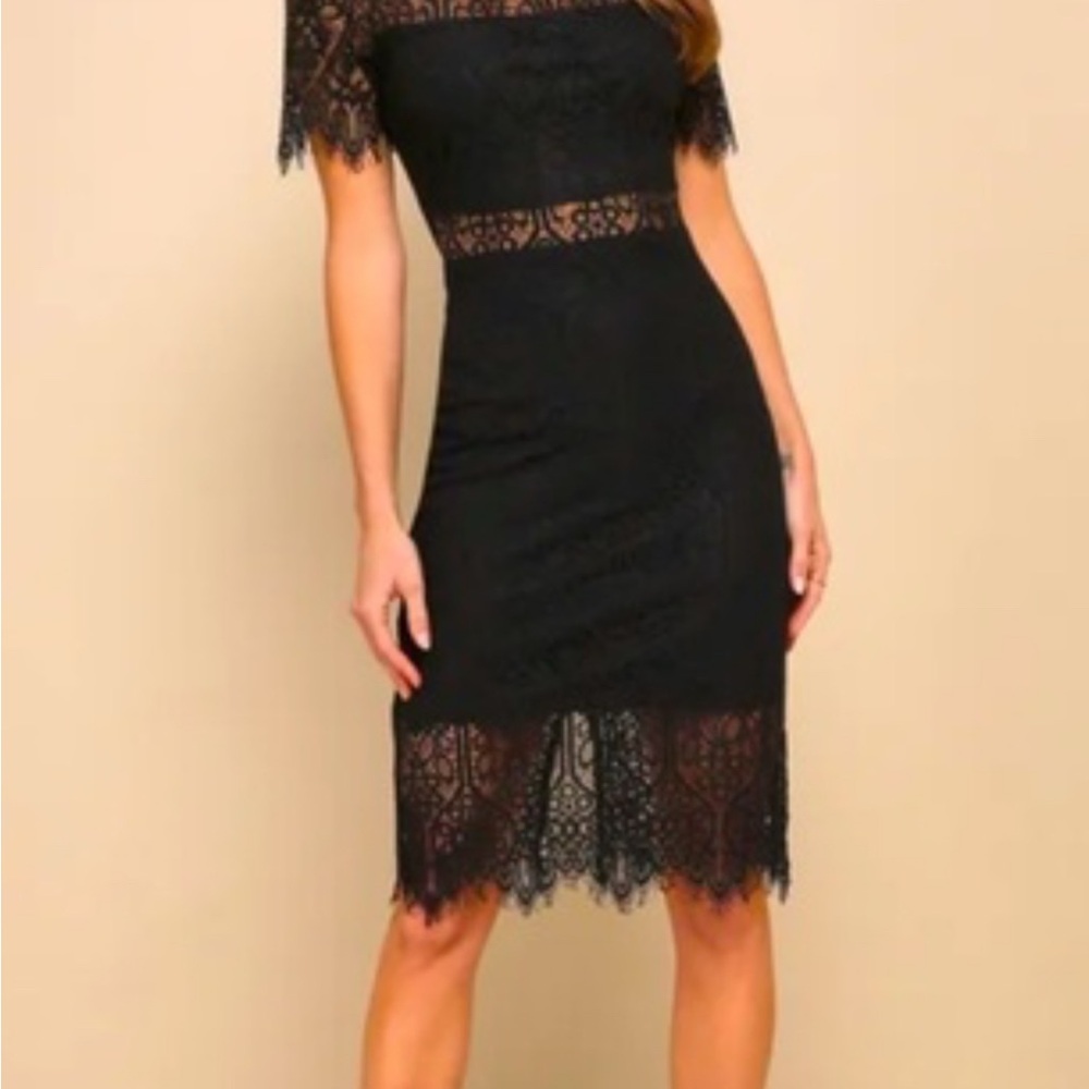 Lulus Black Lace Short Sleeve Sheath Dress – Size S